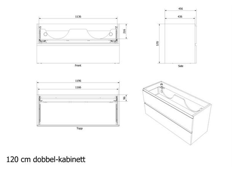 Vikingbad MIE 120DBL Servantskap, slett, hvit matt