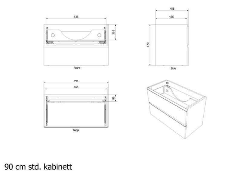 Vikingbad MIE 90 servantskap, fingergrep, sort eik