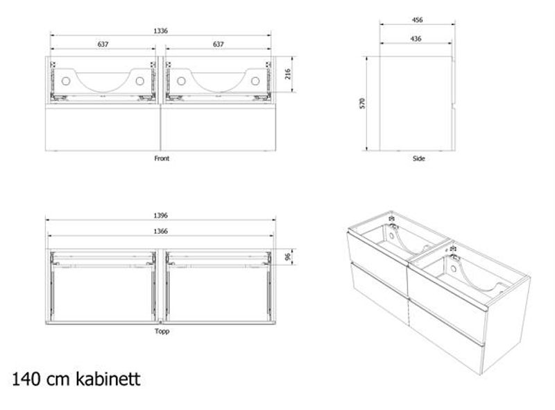 Vikingbad MIE 140DBL servantskap, fingergrep, hvit matt