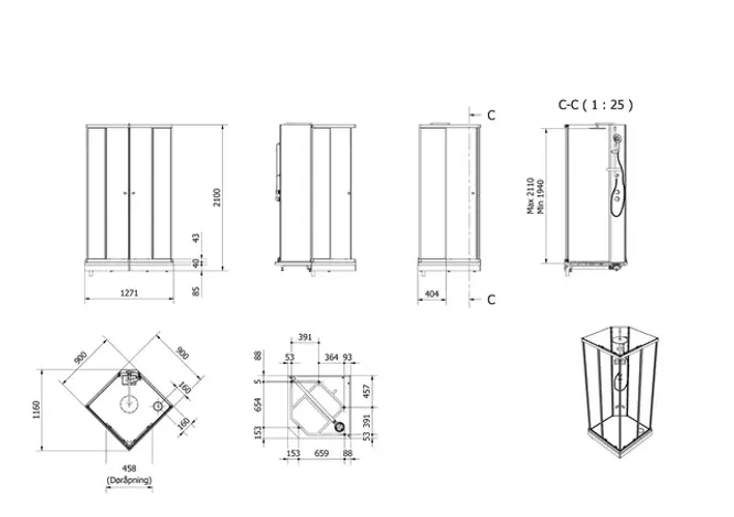 Hovedbilde VikingBad Dusjkabinett SOFIA rett pluss 90x90 ...
